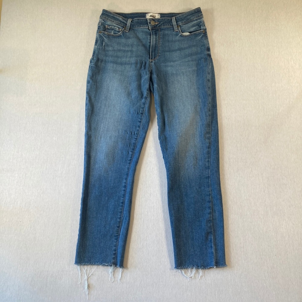Paige Women 27 Brigitte Slim Boyfriend Jeans Medium Wash Raw Hem 26.5" Inseam